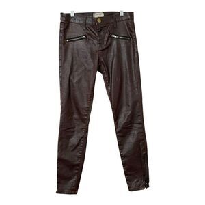 Current/Elliott Size 27 The Soho Zip Stiletto Skinny Brown Coated Ankle Pants